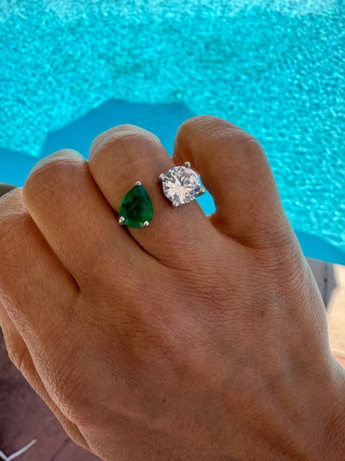 Gemma Azzurro Round & Pear Emerald Toi E Moi  Ring In Brown