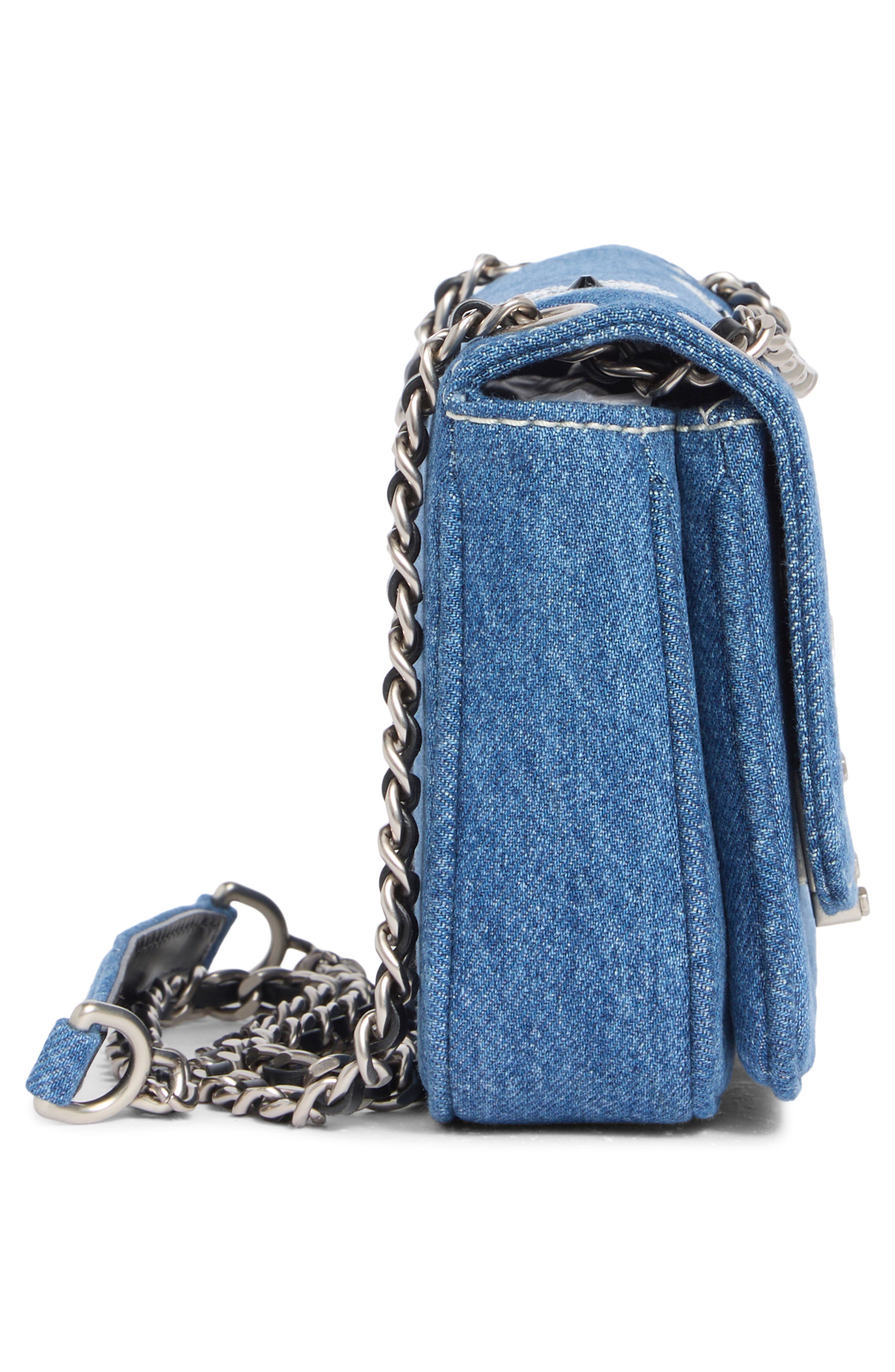 Small Daisy Sequin Denim Shoulder Bag, Alternate, color, MEDIUM DENIM