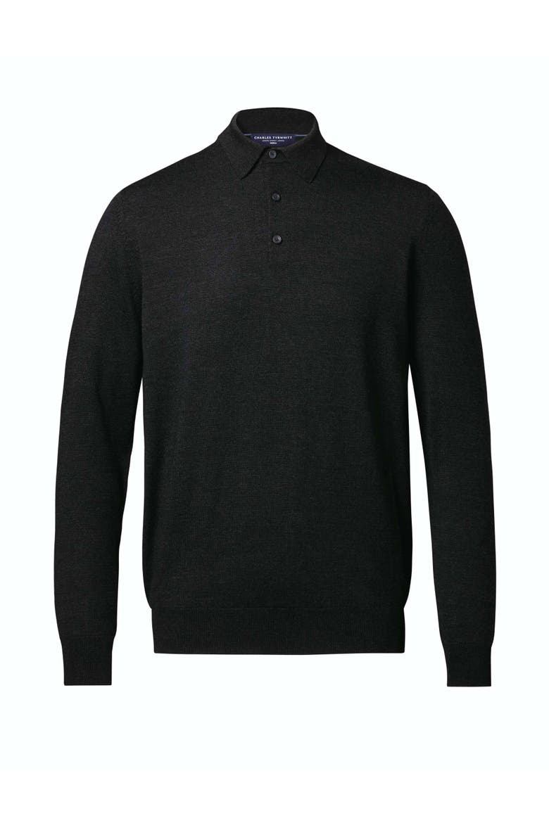 Merino Polo Long Sleeve Sweater, Alternate, color, Dark Charcoal
