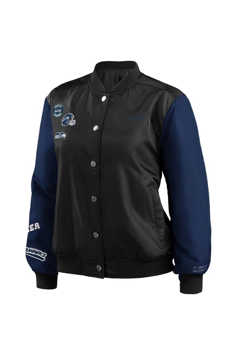 Women's WEAR by Erin Andrews Black Seattle Seahawks Bomber Full-Snap Jacket, Alternate, color, Black