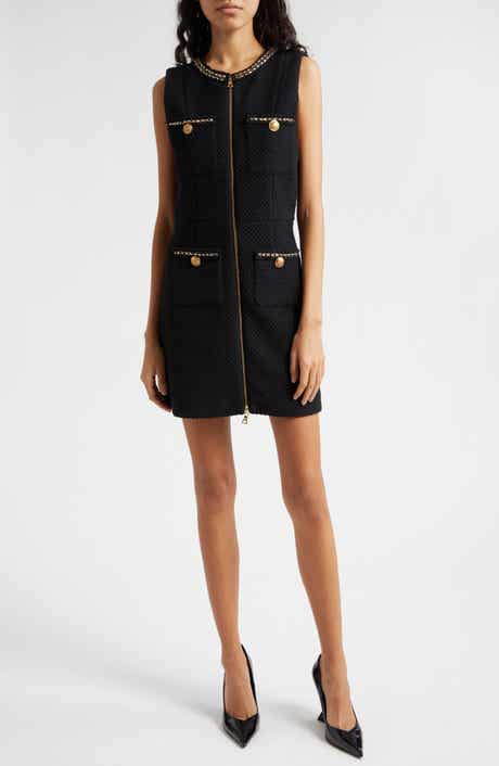 Alice + Olivia Lachlan Front Zip Sleeveless Tweed Dress