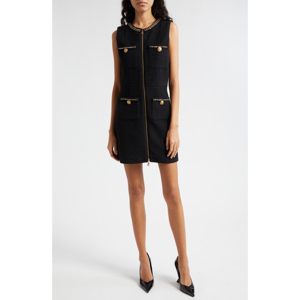 Alice + Olivia Lachlan Front Zip Sleeveless Tweed Dress in Black