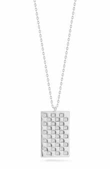 CHLOE AND MADISON Cubic Zirconia Checkered Tag Pendant Necklace