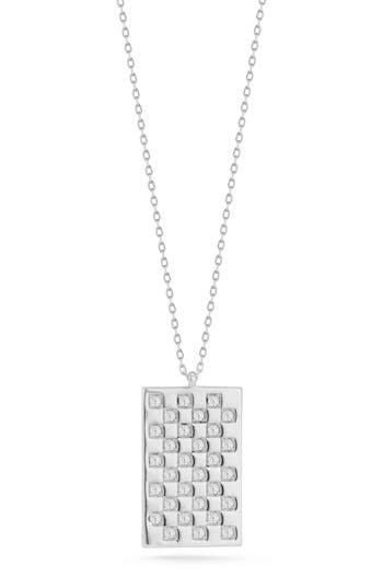 Chloe & Madison Chloe And Madison Cubic Zirconia Checkered Tag Pendant Necklace In Silver
