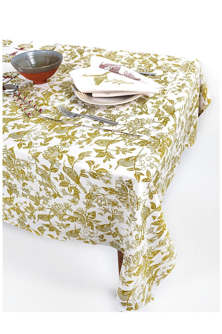 Honeysuckle Botanical Tablecloth, Main, color, CHARTREUSE