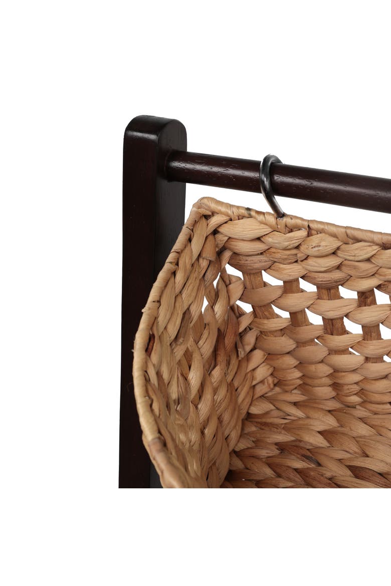 Havana Handcrafted Pine Wood 3-Tier Floor Stand with Water Hyacinth Baskets Storage Rack, Alternate, color, Brown