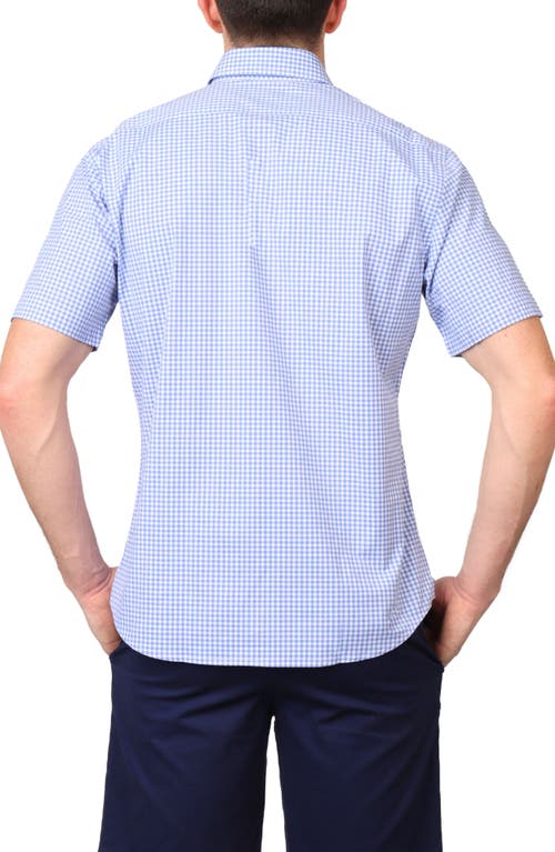 Tailorbyrd Gingham Short Sleeve Stretch Cotton Button-up Shirt In Light Blue