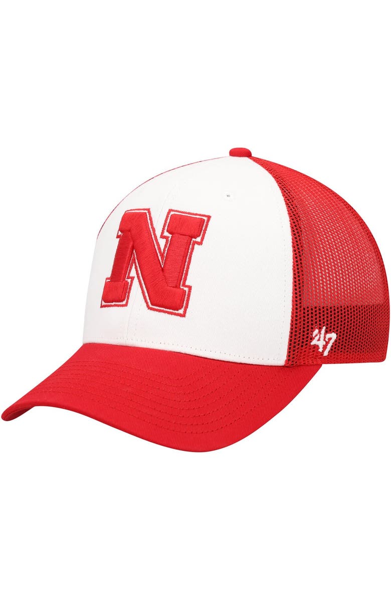 '47 Men's '47 White/Scarlet Nebraska Huskers Freshman Trucker Adjustable Hat, Main, color, 