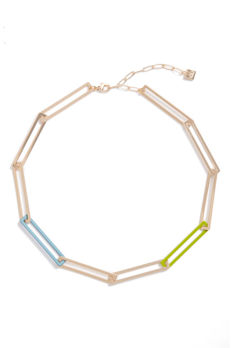 Color Pop Paper Clip Chain Necklace, Main, color, BLUE- GREEN- GOLD