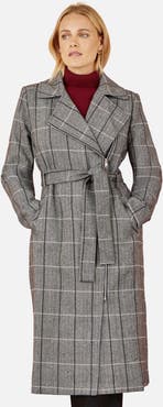Yumi Check Oversize Long Biker Coat