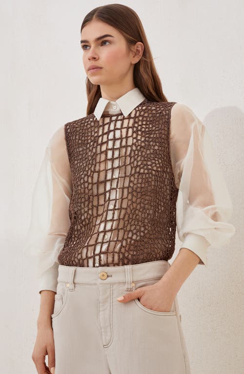 Brunello Cucinelli Precious Croc Embroidery Top In Brown