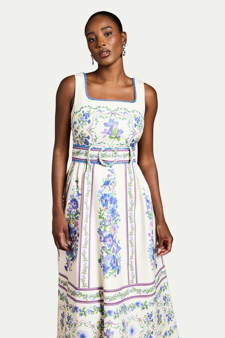 Print Full Skirted Cotton Midi Dress, Alternate, color, Ivory