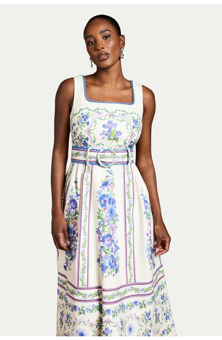Coast Print Full Skirted Cotton Midi Dress, Alternate, color, Ivory