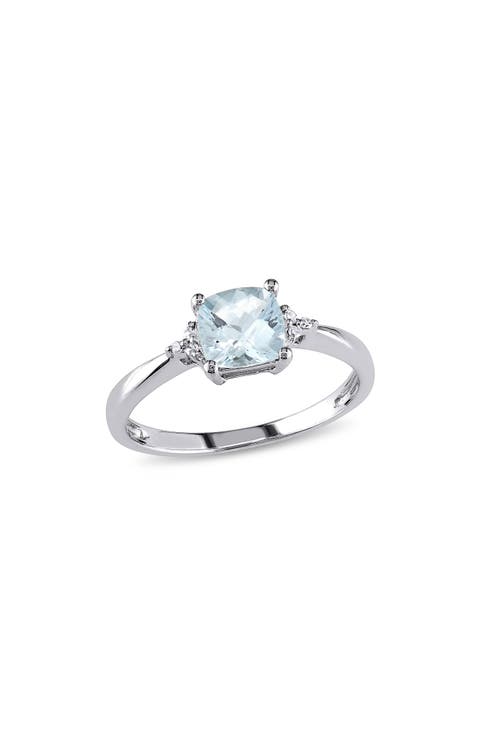 Cushion-Cut Aquamarine & Diamond Ring
