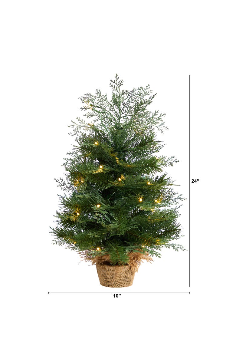 NEARLY NATURAL 2-ft Artificial Christmas Tree in Burlap Base with 35 Warm White LED Lights, Alternate, color, Green