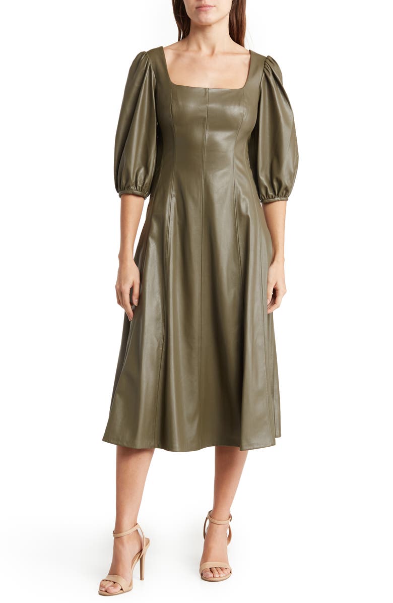 Calvin Klein Faux Leather Midi Dress, Main, color,