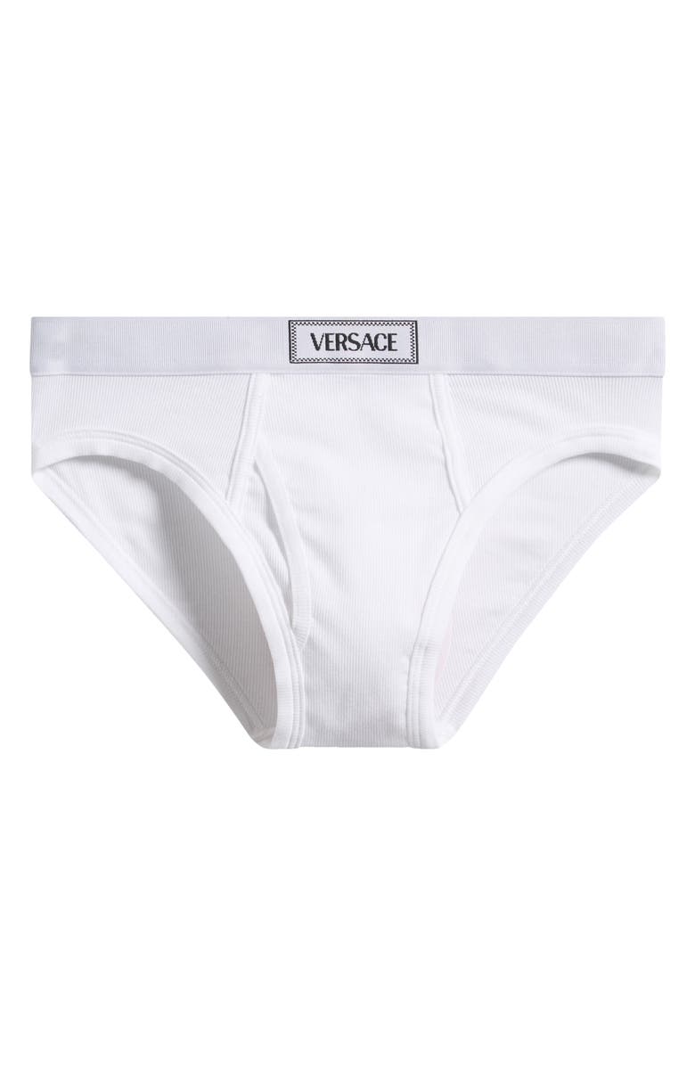 Versace '90s Logo Stretch Cotton Rib Briefs, Alternate, color, Optical White