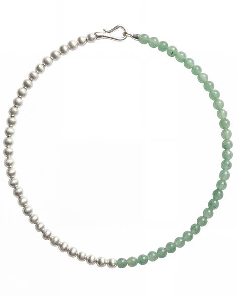Duo Silver and Jade-Green Aventurine Beaded Necklace