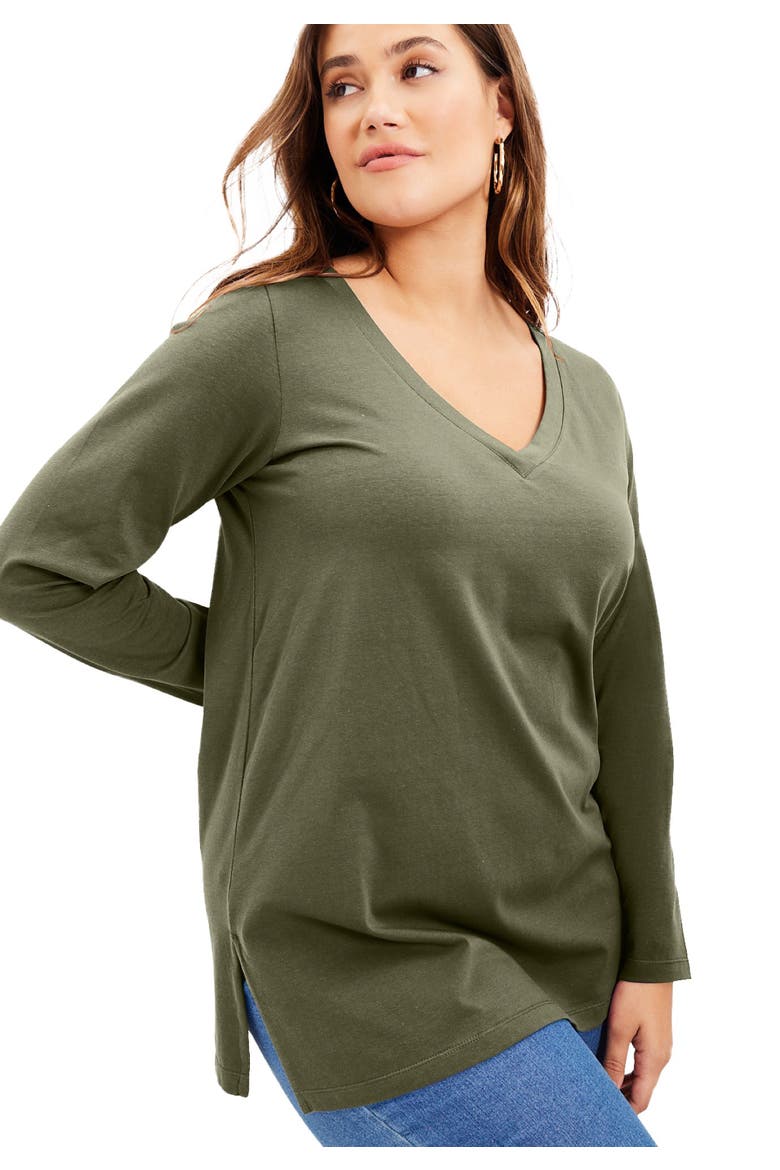 Long Sleeve V Neck One + Only Tunic, Main, color, DARK OLIVE GREEN