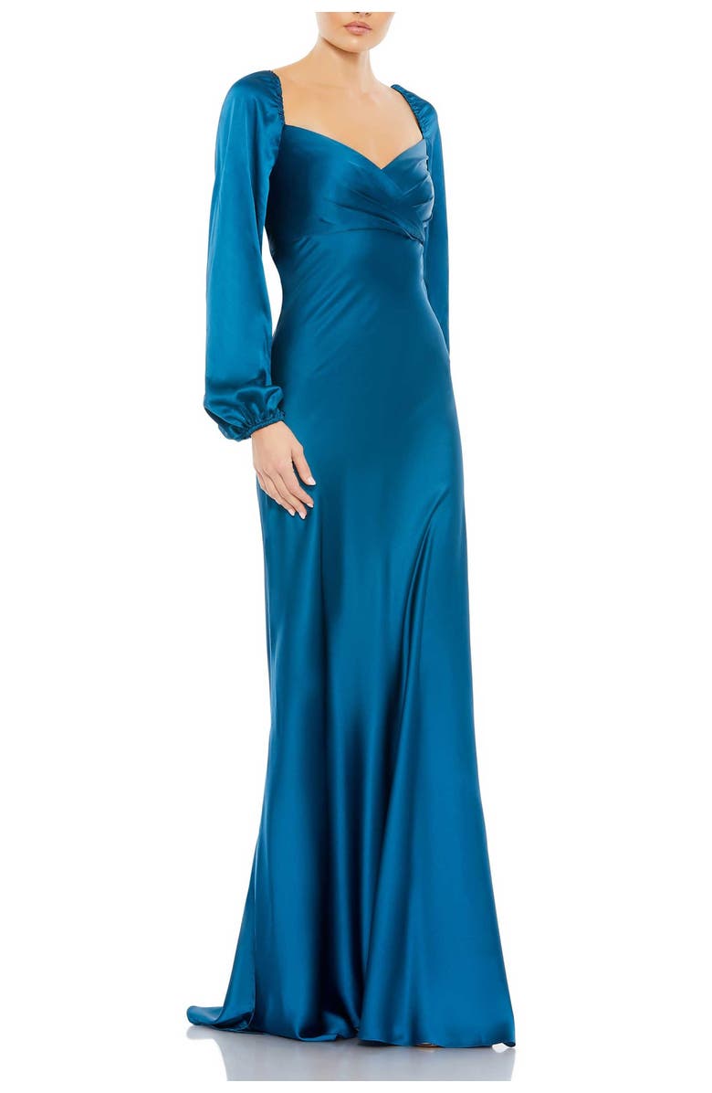 Mac Duggal Sweetheart Neckline Long Puff Sleeve Gown, Main, color, Ocean Blue