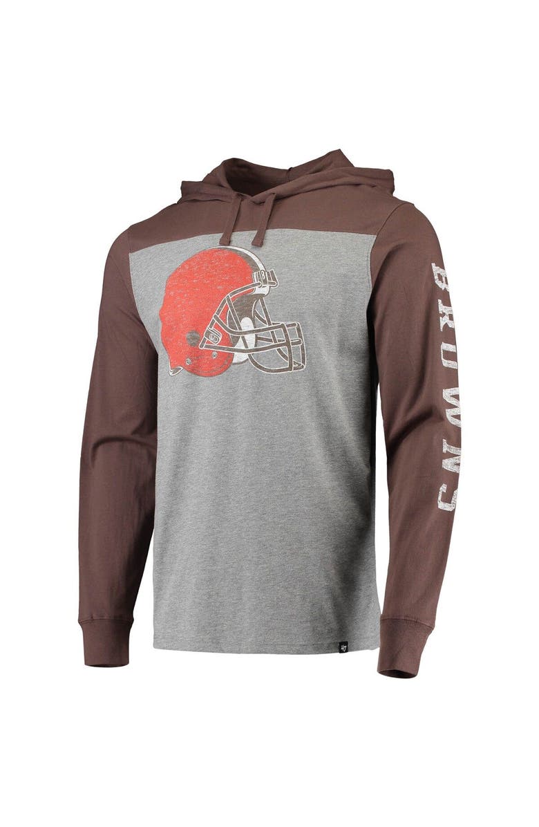 '47 Men's '47 Heathered Gray/Brown Cleveland Browns Franklin Wooster Long Sleeve Hoodie T-Shirt, Alternate, color, Heather Gray
