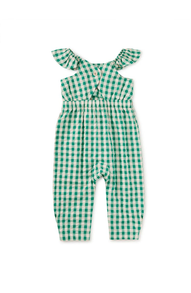 Tea Collection Flutter Button Back Baby Romper, Alternate, color, Garden Party Check