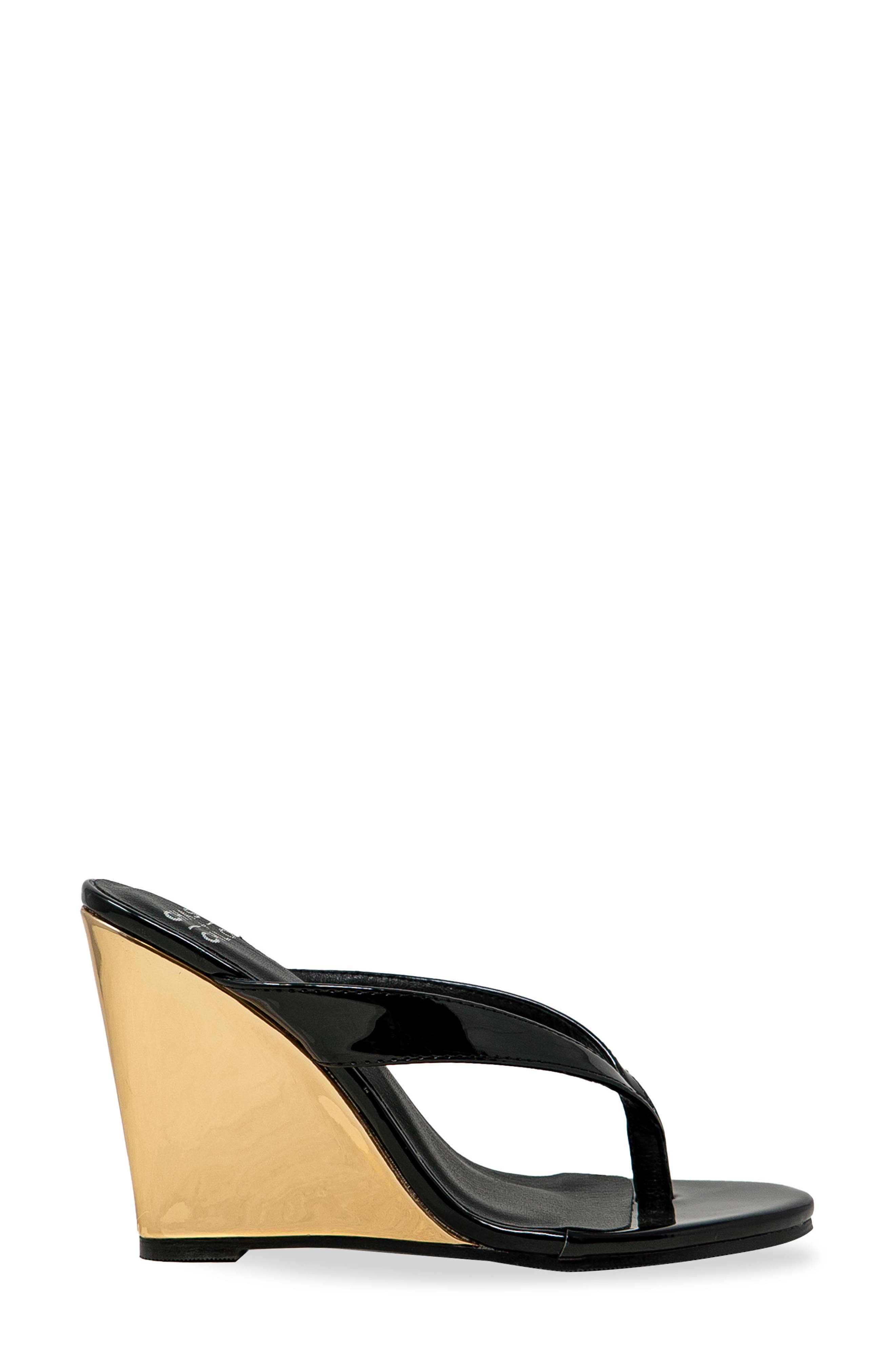 CHASE AND CHLOE Toe Post Wedge Sandal, Alternate, color, Black Patent
