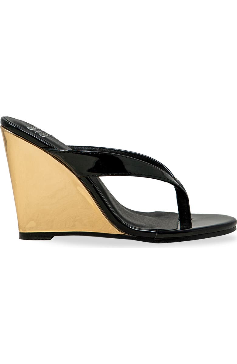 CHASE AND CHLOE Toe Post Wedge Sandal, Alternate, color, Black Patent