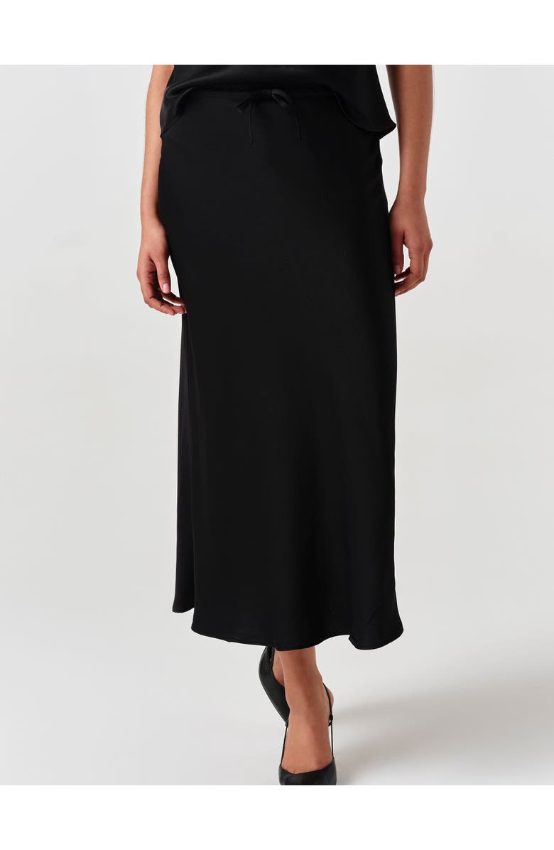 Ghost London Dahlia Picot Trim Satin Midi Skirt, Main, color, Black