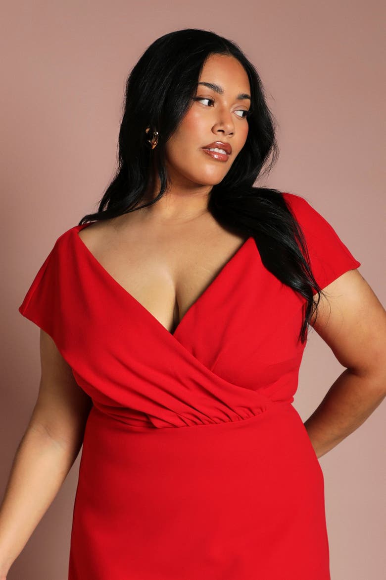 Plus Bardot Midi Dress, Alternate, color, Red
