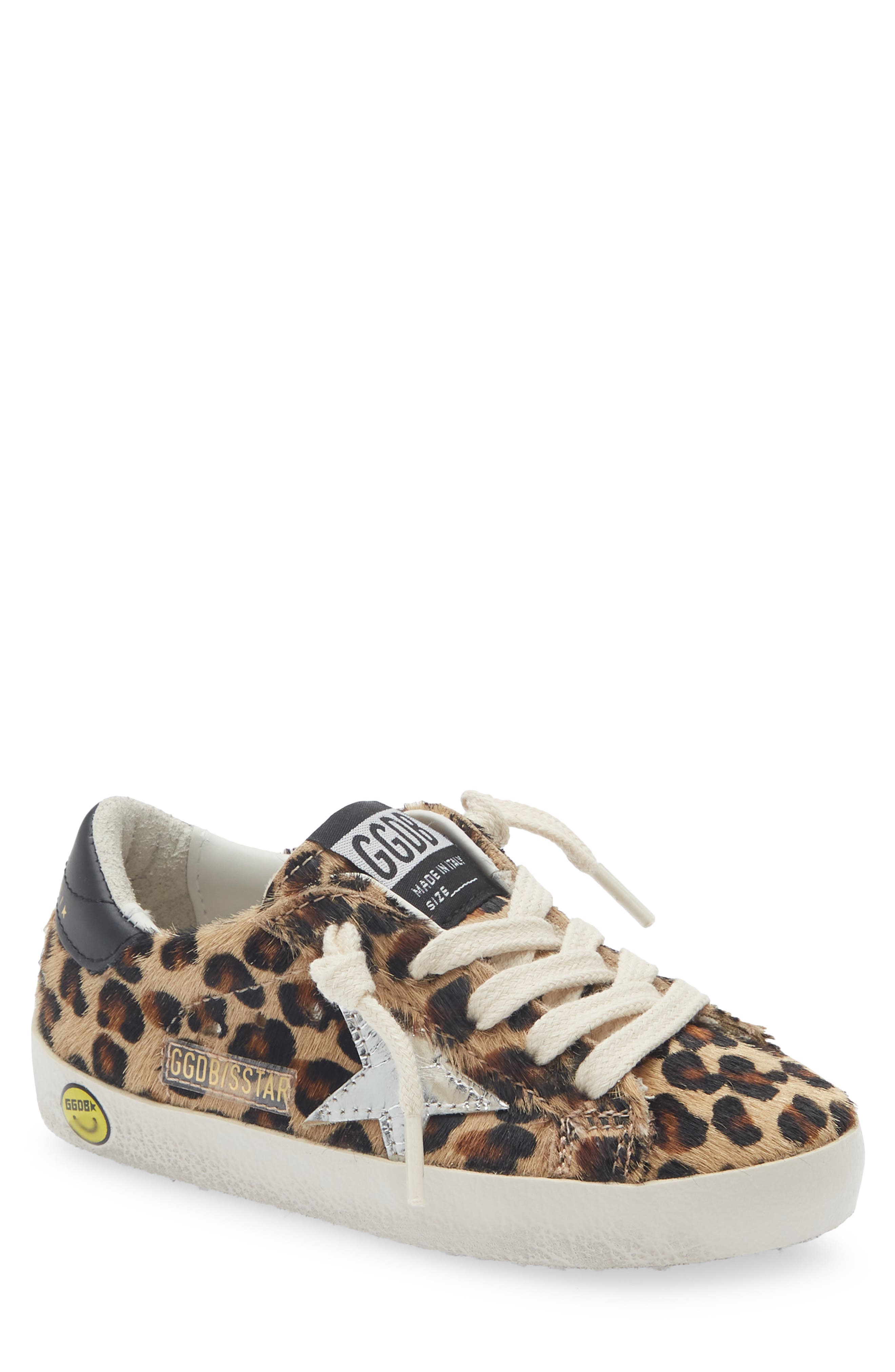Golden Goose Kids' Super Star Genuine Calf Hair Sneaker, Main, color, Black Brown Leo/ Platinum