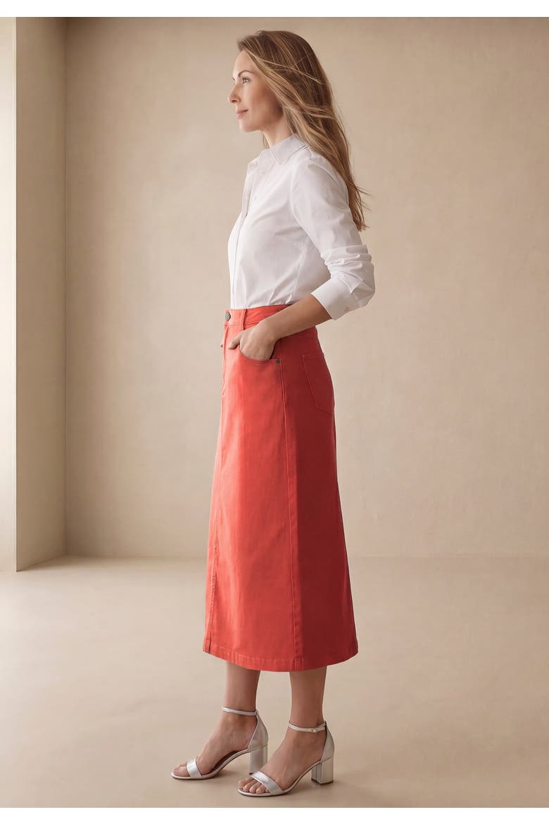 Classic Cotton Denim Midi Skirt, Alternate, color, BURNT RED