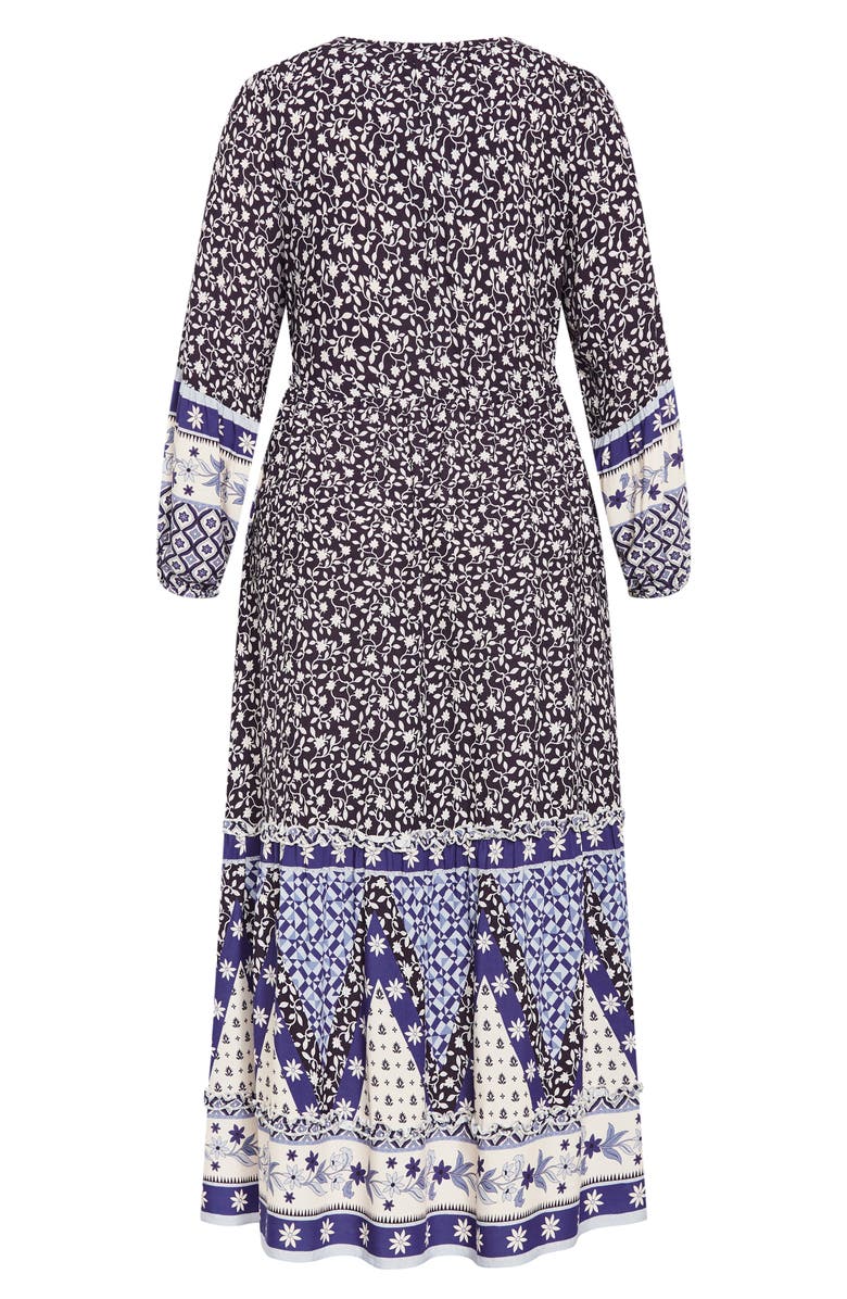 City Chic Faith Border Print Long Sleeve Maxi Dress, Alternate, color, Brown Print