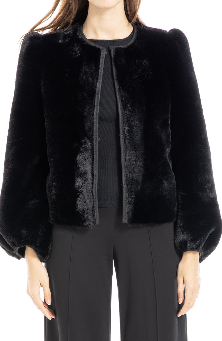 MAX STUDIO Puff Sleeve Faux Fur Jacket, Alternate, color, Black