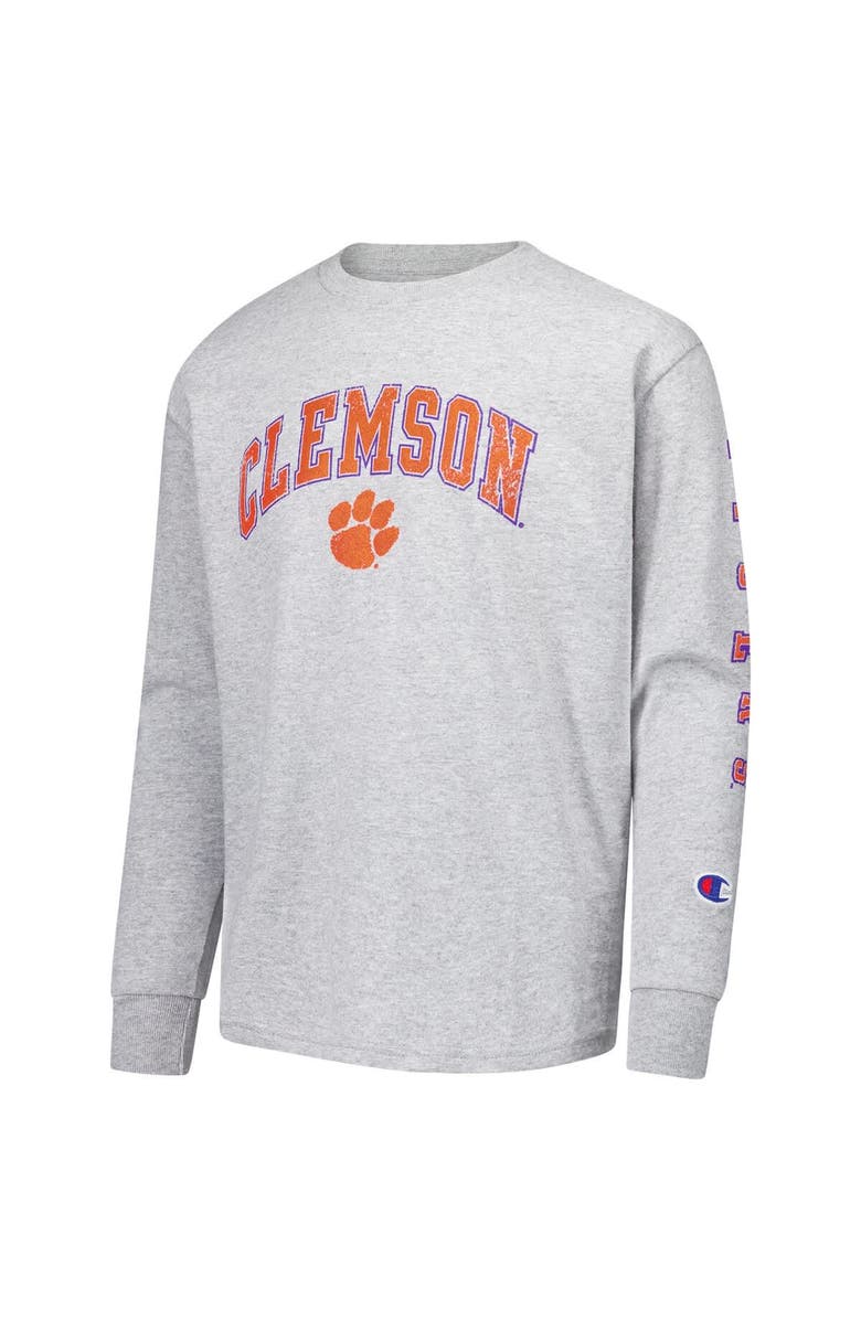 Champion Youth Champion Gray Clemson Tigers Distressed Arch Over Logo Long Sleeve T-Shirt, Alternate, color, Gray