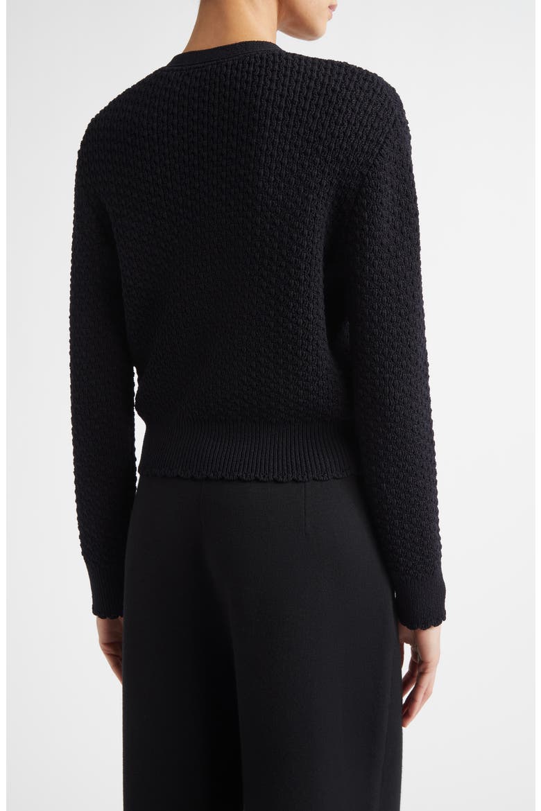 Perlé Crepe Wool Blend Cardigan, Alternate, color, BLACK