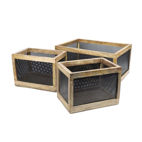 Fallon Modern Minimalist Handmade Wooden Metal Nesting Storage Baskets