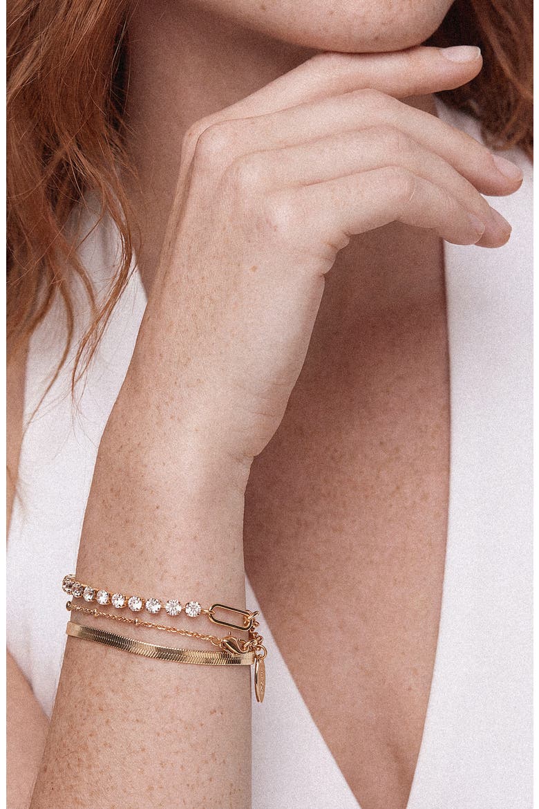 Set of 3 Simple Chains Bracelets, Alternate, color, GOLD
