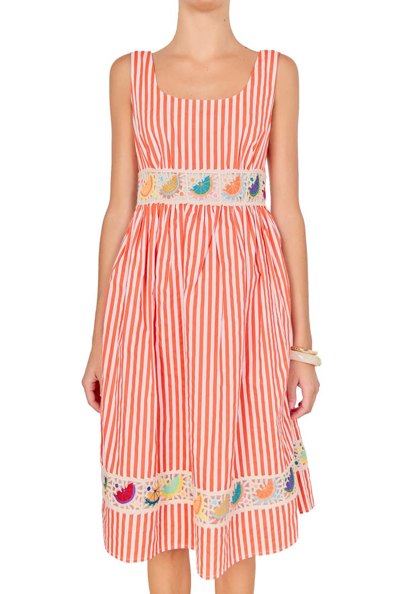 Stripe Crochet Trim Sleeveless Dress, Alternate, color, ORANGE MULTI