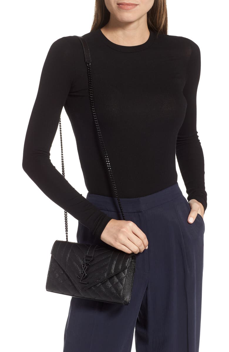 Saint Laurent Small Leather Envelope Bag, Alternate, color,