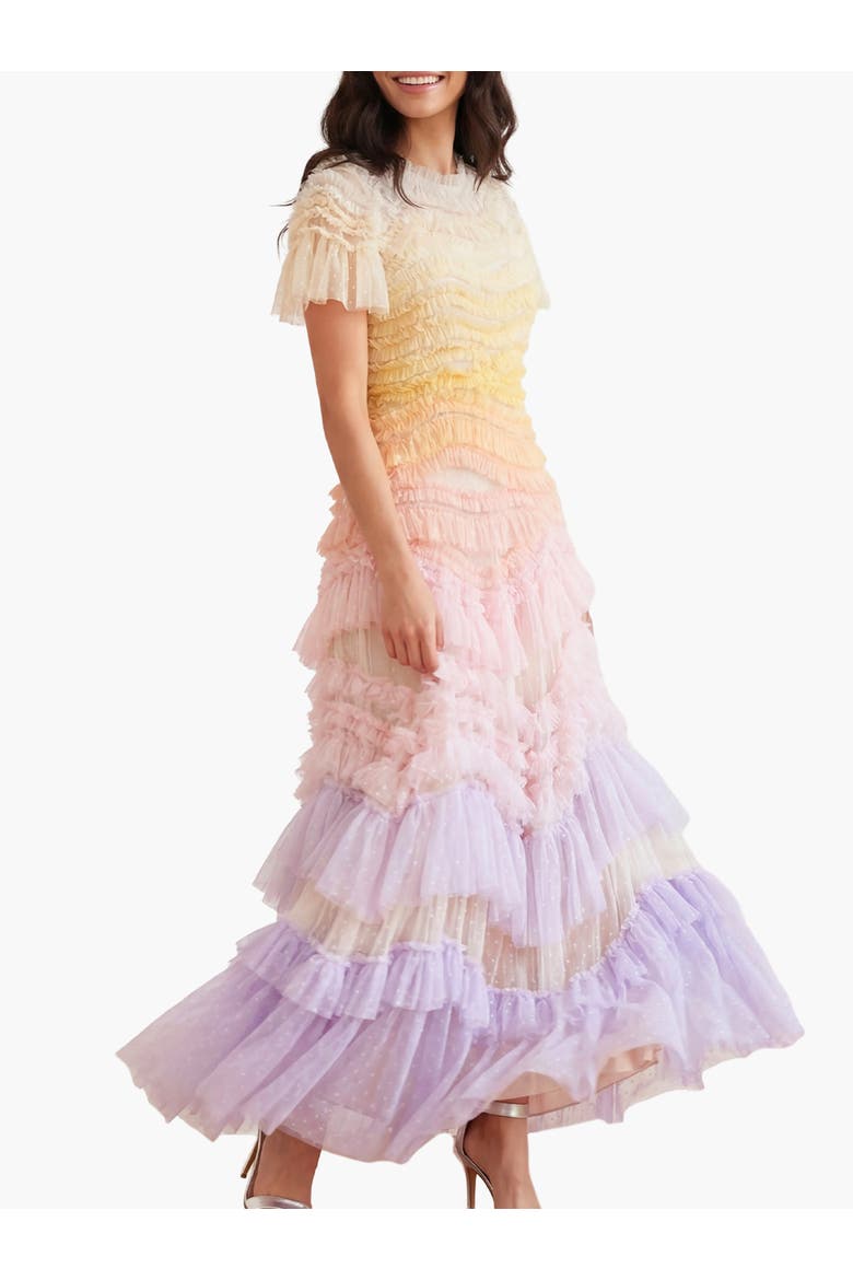 Wild Rose Ombre Short Sleeve Gown, Main, color, Sunset