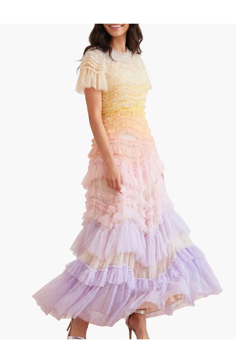Needle & Thread Wild Rose Ombre Short Sleeve Gown, Main, color, Sunset