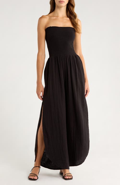 Elan Smocked Strapless Cover-up Jumpsuit In Black