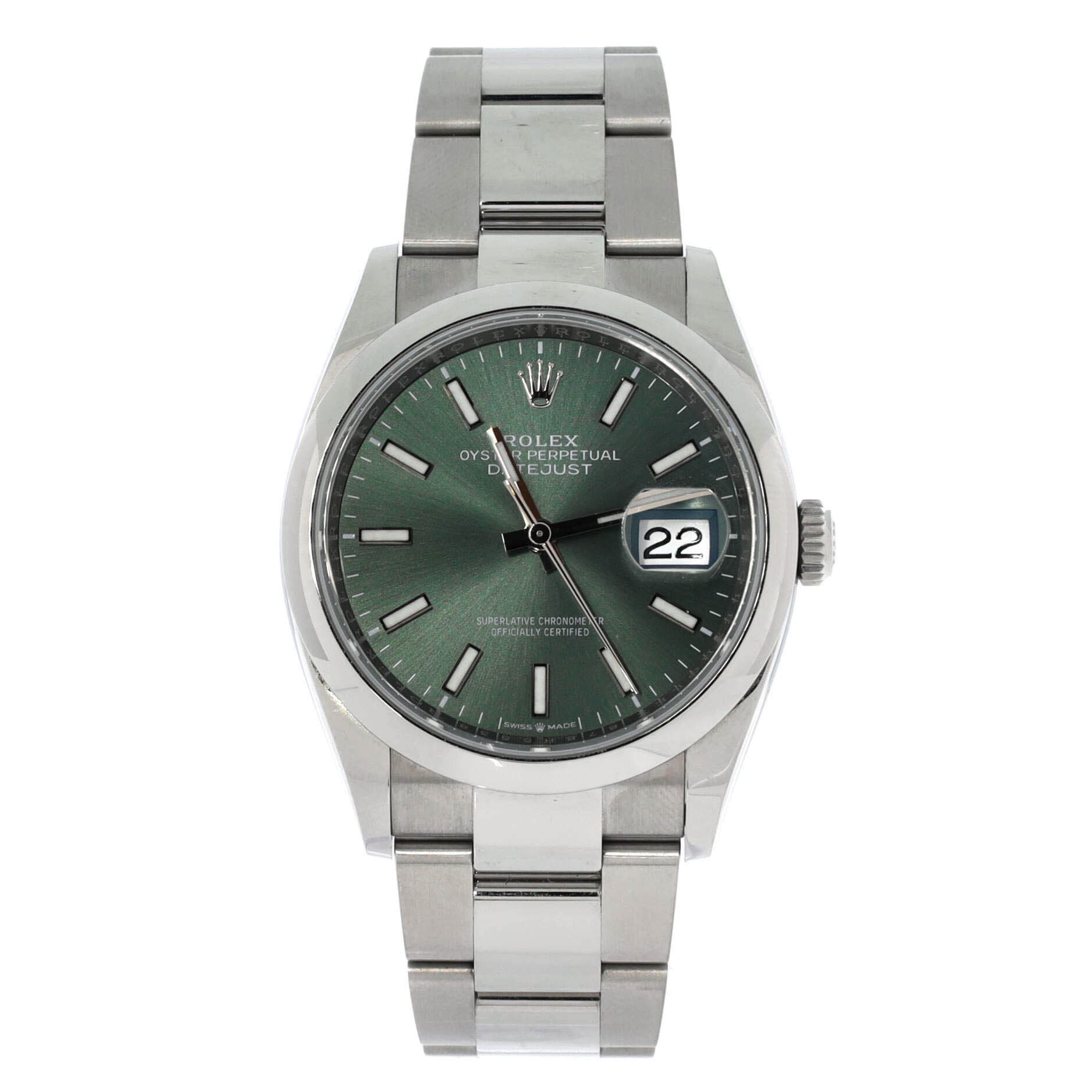 Oyster Perpetual Datejust Mint Green Automatic Watch Stainless Steel 36, Main, color, Metallic Silver
