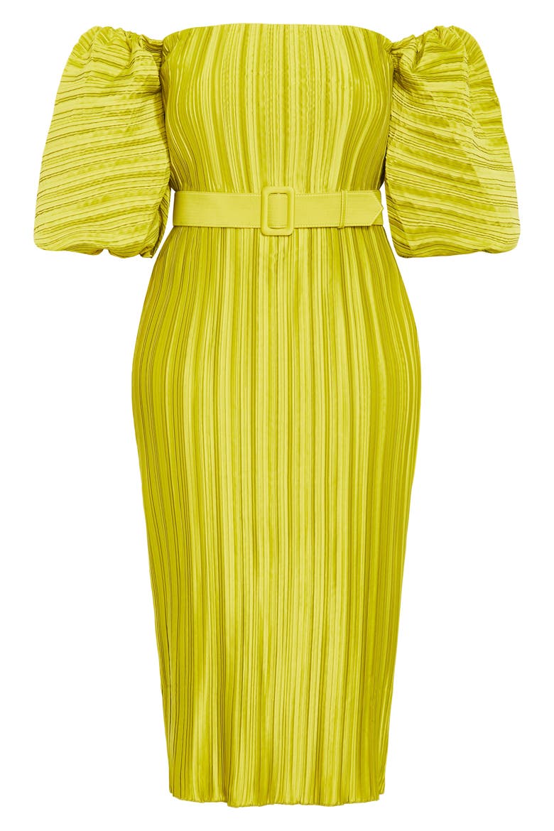 Krista Pleated Puff Sleeve Midi Dress, Alternate, color, CHARTREUSE