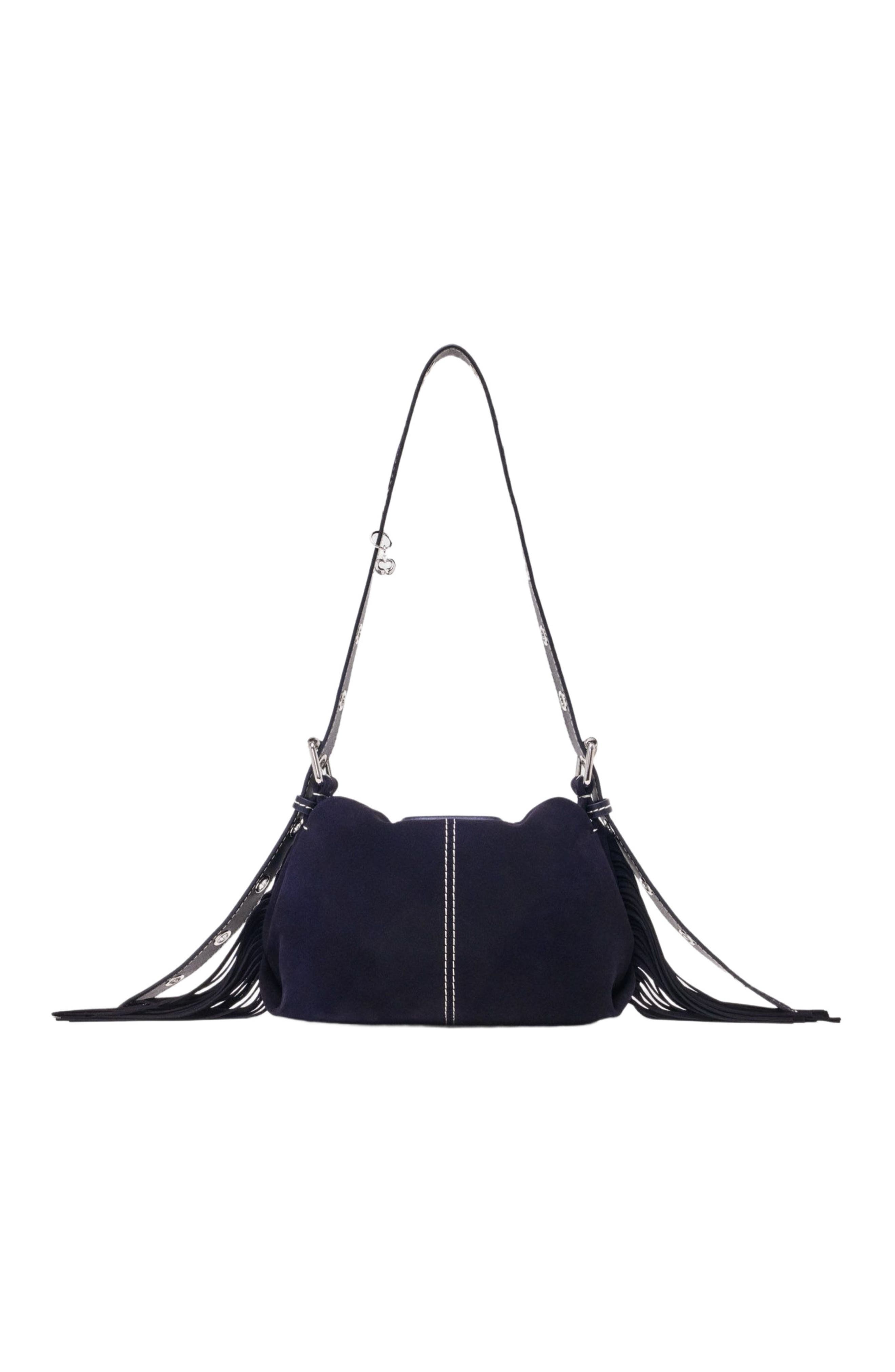 maje Topstitched suede mini Miss M bag, Alternate, color, Marine Blue