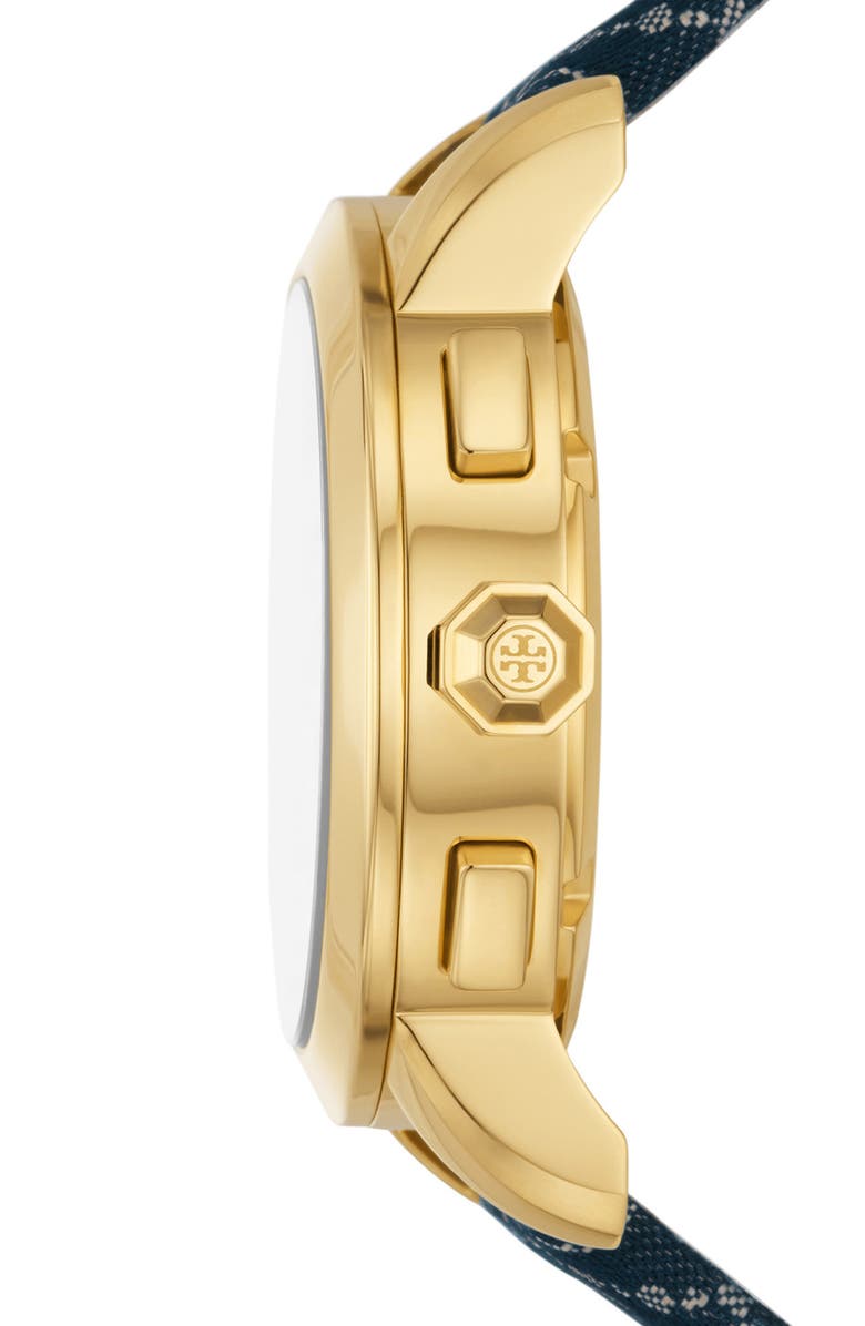 Tory Burch The T-Monogram Chronograph Textile Strap Watch, 37mm, Alternate, color, 