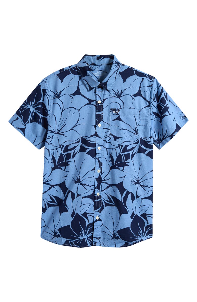 vineyard vines Kids' Floral Short Sleeve Cotton Button-Up Shirt, Main, color, 