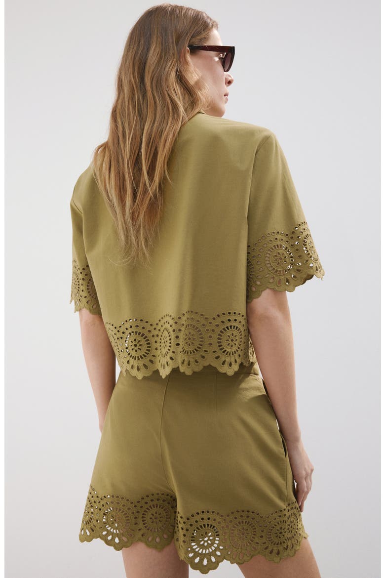 Eyelet Embroidery High Waist Shorts, Alternate, color, GREEN
