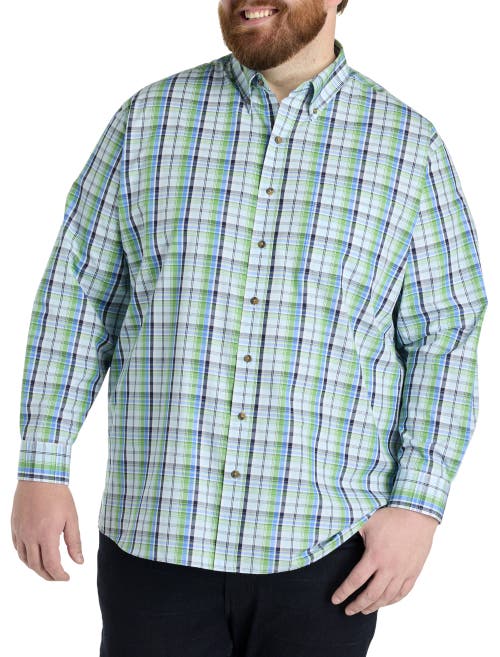 Harbor Bay By Dxl Big & Tall Easy-care Large Plaid Sport Shirt In Blue Multi
